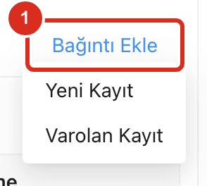 Bağıntı Ekle seçenekleri