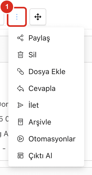 Diğer Eylemler menüsü
