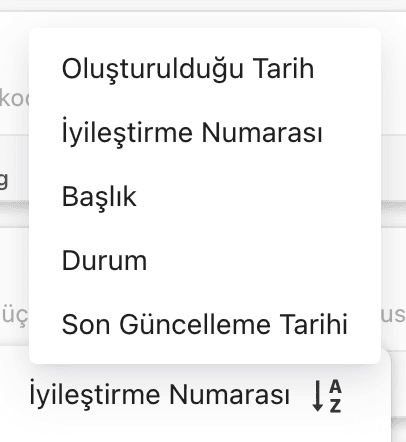 Sıralama seçenekleri