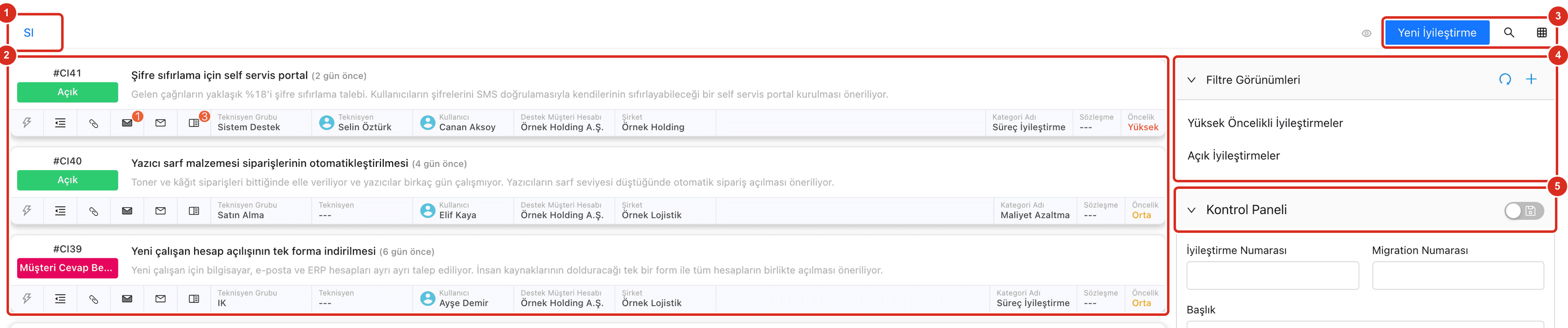 Sürekli İyileştirme modülünün açılış ekranı