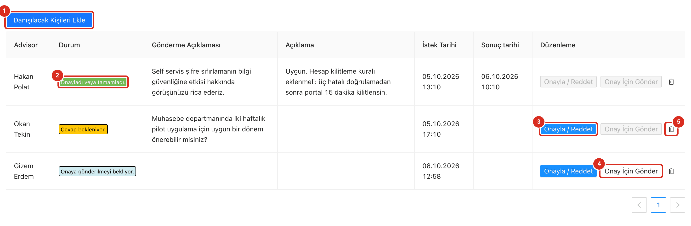 Tavsiyeler sekmesi