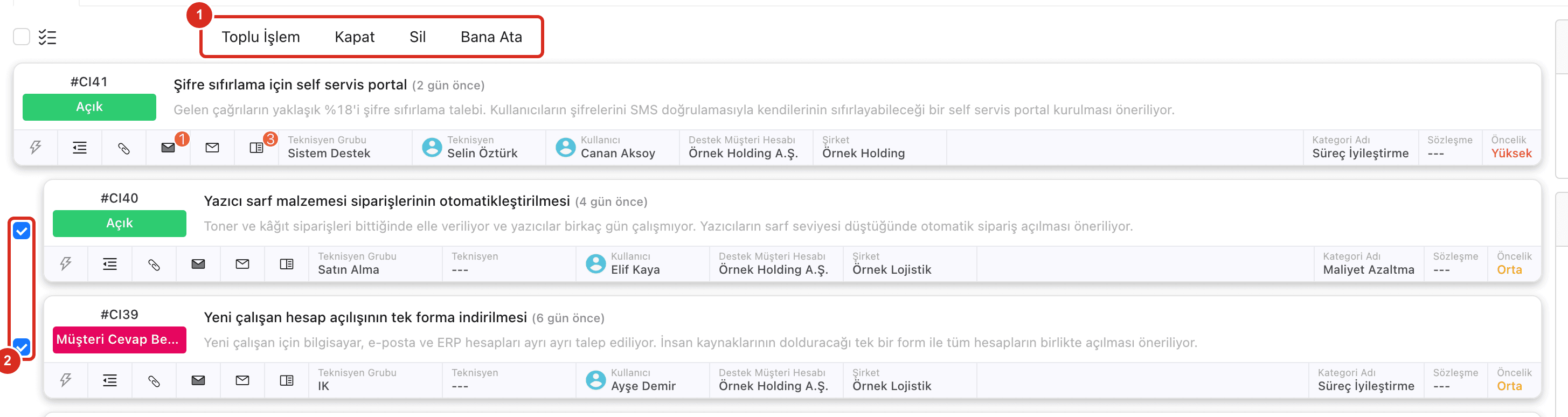 İyileştirmelerin seçilmesi ve toplu işlem çubuğu