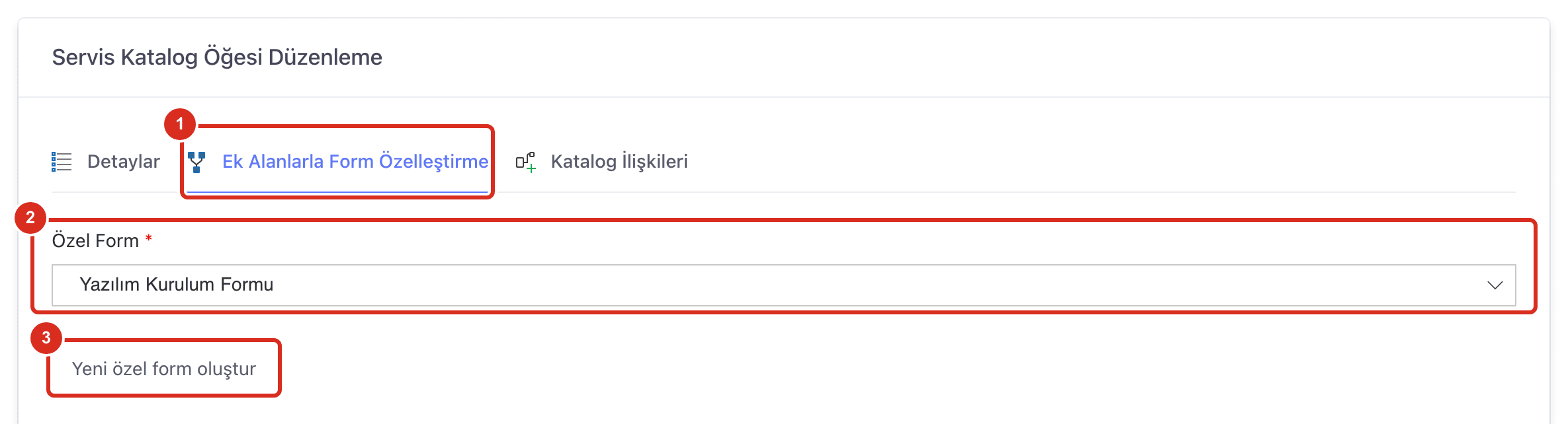 Ek Alanlarla Form Özelleştirme sekmesi