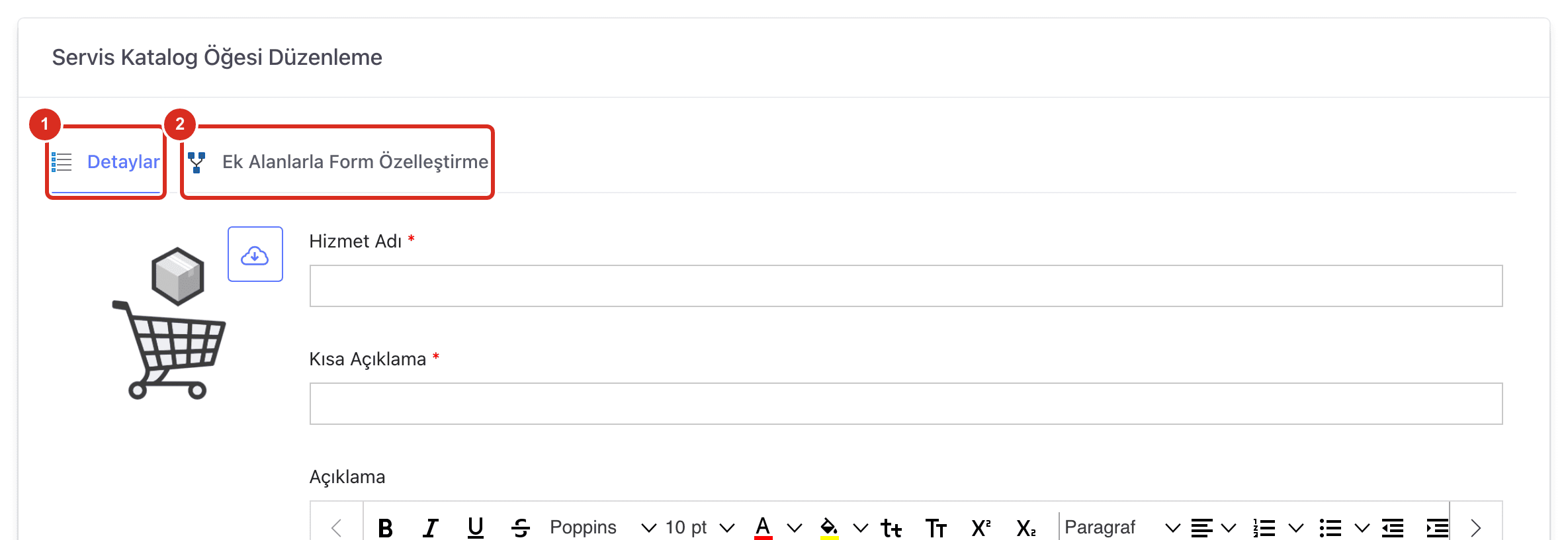 Yeni katalog öğesi sayfası