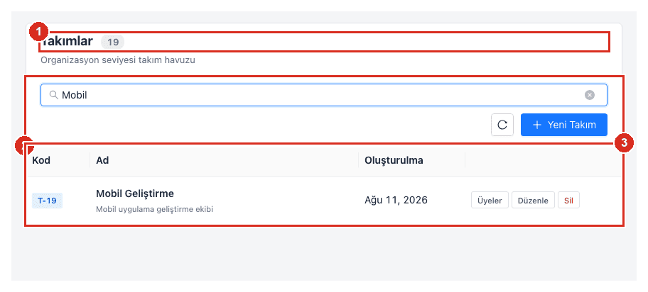 Organizasyon takım havuzu