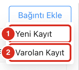 Bağıntı Ekle menüsü