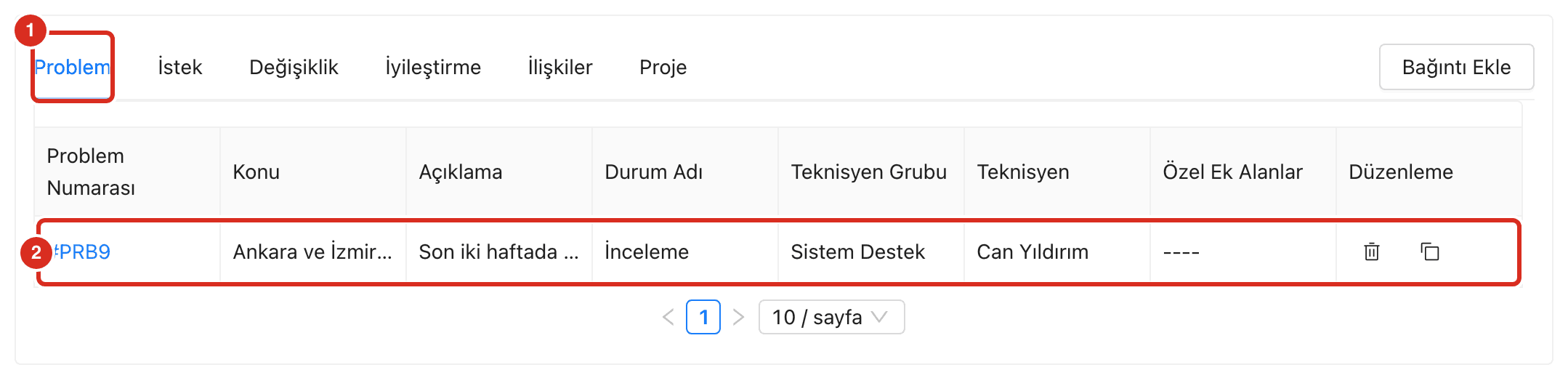 Olayın Süreçler sekmesinde bağlı problem