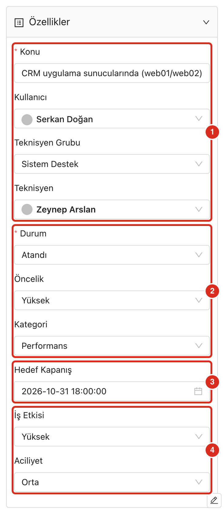 Özellikler paneli