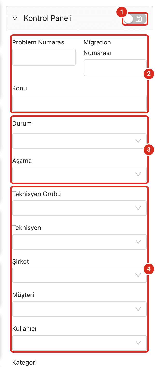Kontrol Paneli: üst alanlar