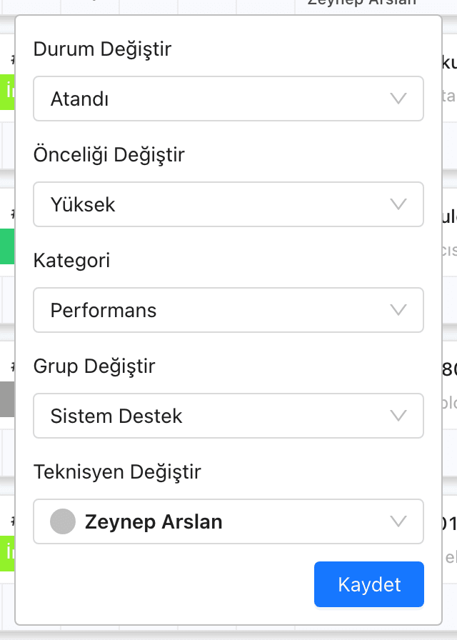 Hızlı Güncelleme formu