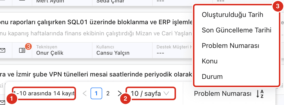 Sayfalama ve sıralama
