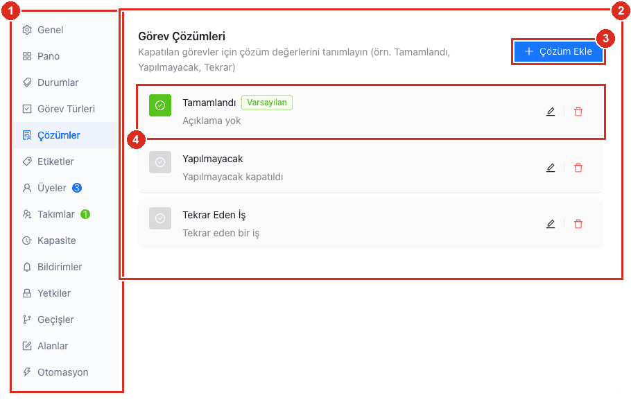 Proje ayarları — Görev çözümleri