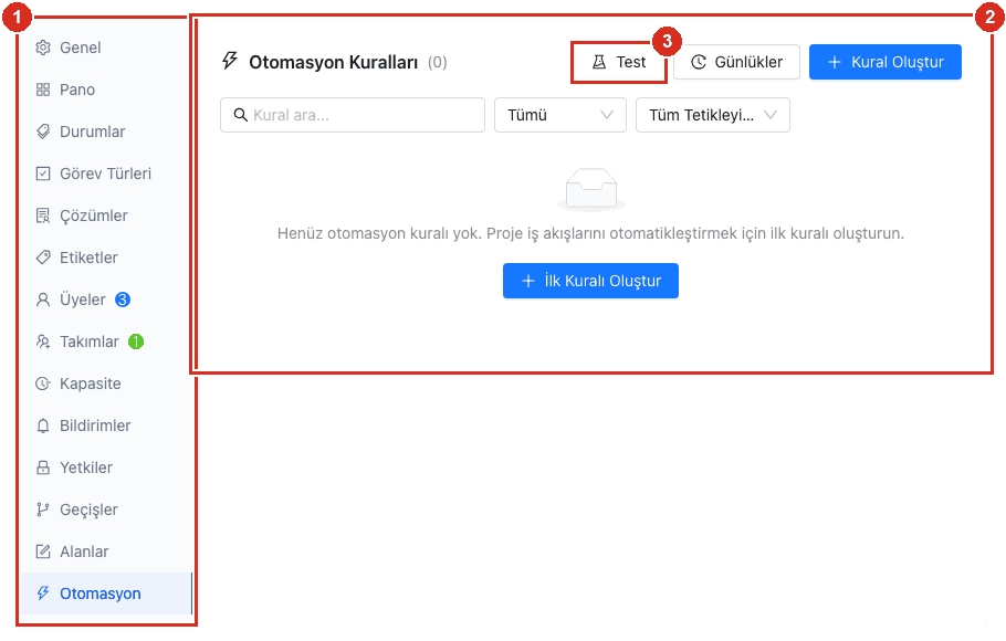 Proje ayarları — Otomasyon kuralları