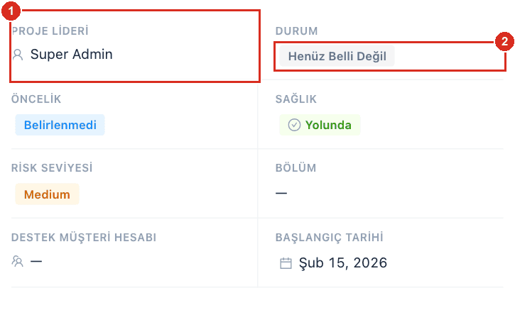 Proje Bilgileri kartı