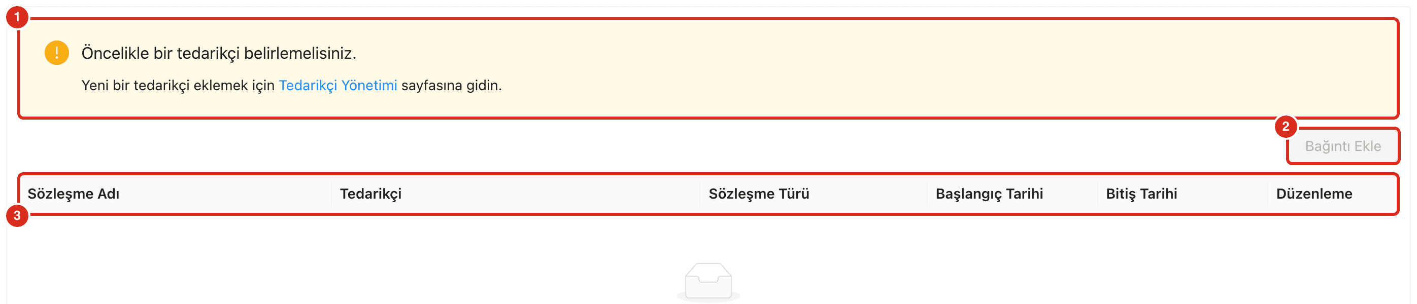Tedarik Anlaşmaları sekmesi