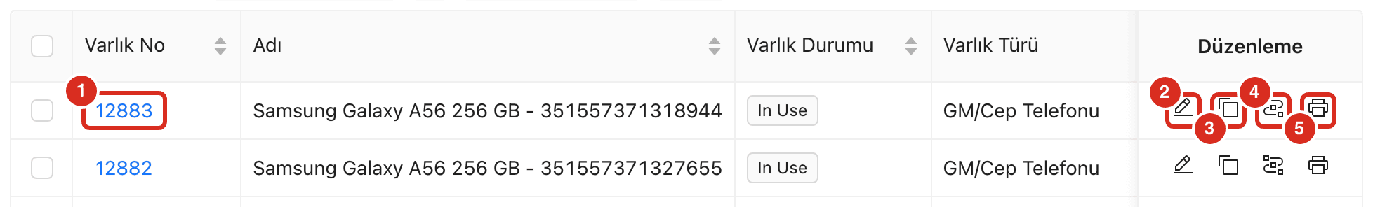 Liste satırı ve satır işlemleri