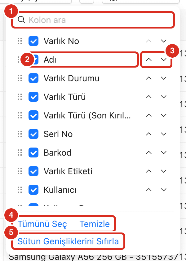 Sütunlar paneli